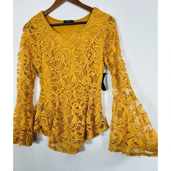 Vintage Women's Y2K Lace Crochet Lace Top Size L Bell Sleeve Boho Fairy Hippie - Picture 4 of 13